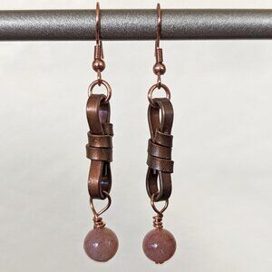 Southwestern Mauve Pink Moonstone Copper Knot Dangle Earrings